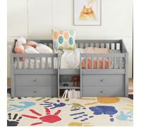 Lit mezzanine mi-haut avec quatre tiroirs, avec garde-corps et échelle, sans matelas, gris, 90×200cm-HAUSS SPOLE