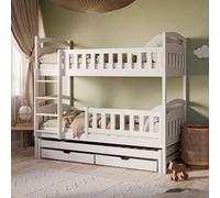 Lit mezzanine pour enfant 90 x 200 cm avec lit gigogne, deux tiroirs, sommier à lattes, barrière de sécurité et trois matelas, transformable en trois lits simples, couleur blanche | de 4 à 18 ans