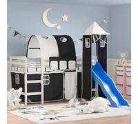 Lit mezzanine pour enfant en pin massif avec toboggan, tour et tunnel, 90 x 190 cm, blanc et noir, protection anti-chute sûre, pour les enfants à partir de 6 ans, idéal pour jouer, dormir et aventure
