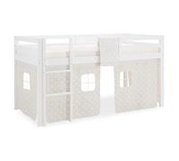 Homestyle4u Lit loft 1888 Blanc 90x200 pour enfants Rideau étoiles Bois