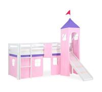 Lit mezzanine pour enfants 90 x 200 cm, blanc, avec rideau rose | Tour | Toboggan