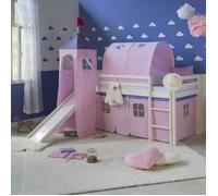 Homestyle4u – Lit avec tour tunnel et rideaux – Rose