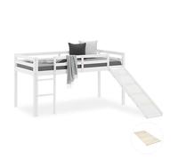 HomeStyle4U Lit mezzanine enfant 90x200 cm Bois massif Échelle et toboggan alternables Blanc