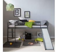 Homestyle4u Lit mezzanine 1862 90 x 200 cm gris avec toboggan bois de pin