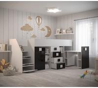 Lit mezzanine pour enfants, adolescents avec espace de rangement - 248,5x123x93 cm, blanc + turquoise, gauche - ABIKSMEBLE TOLEDO 3