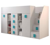 Lit mezzanine pour enfants, adolescents avec espace de rangement - 248,5x123x93 cm, turquoise, droits - ABIKSMEBLE TOLEDO 3
