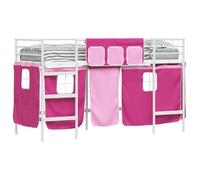 Lit mezzanine pour enfants - vidaXL - Blanc et Rose - Cadre en métal - Rideaux en maille - 90x190 cm - 95x196 cm