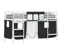 Lit mezzanine pour enfants - vidaXL - Rideaux - Métal - 95x194x116 cm - Blanc et Noir - Lit simple 90x190 cm - Respirant