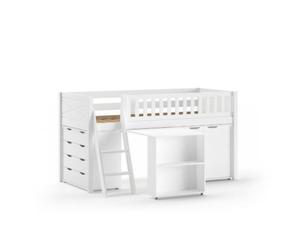 Lit Mezzanine Scott avec Bureau et Rangements Blancs