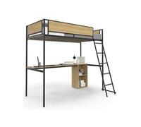 IDMarket Lit Mezzanine Simple Detroit – Bureau et rangements 90x190 cm Design industriel