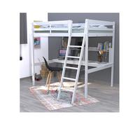 WEBER INDUSTRIES Lit Mezzanine Studio 140x190 + 1 sommier + Bureau + étagère/Blanc