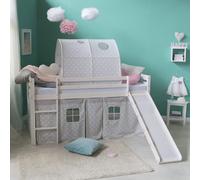 Lit mezzanine superposé d'enfant 90x200 bois blanc tunnel toboggan Homestyle4u