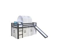Lit mi haut 90x200 cm Gris avec Toboggan Bleu G