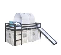 Lit mi haut 90x200 cm Gris avec Toboggan Bleu G
