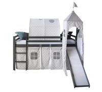 Lit mi haut 90x200 cm Gris avec Toboggan et Tour
