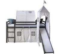 Homestyle4u Loftbed with Slide 90 x 200 cm Tour Tapis Gris Lit Enfant Lit en pin solide Rideau Tunnel Étoiles