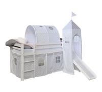 Homestyle4u Lit mezzanine avec toboggan et tunnel gris