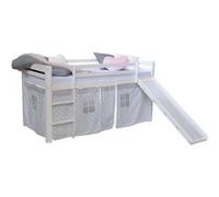 Homestyle4u Lit loftbed 90 x 200 cm avec Slide Matelass Bunk Bed Lit pour enfant en pin solide Rideau en bois de pin Gris étoiles