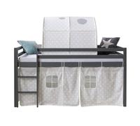 Lit mi-haut 90x200 gris sommier pin tunnel étoiles