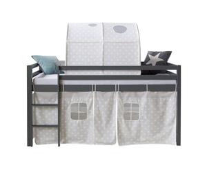 Lit mi-haut 90x200 gris sommier pin tunnel étoiles