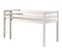 SLEEPY - Lit Mi-Haut en Pin Laqué Blanc 90x200cm avec Echelle Droite -