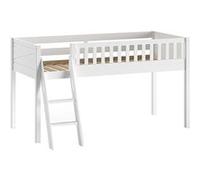 VIVIEN - Lit Mi-Haut en Pin Laqué Blanc 90x200cm avec Échelle Inclinée - Altobuy Blanc