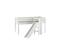 VIVIEN - Lit Mi-Haut en Pin Laqué Blanc 90x200cm avec Tobogan -