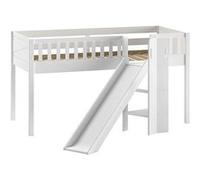 VIVIEN - Lit Mi-Haut en Pin Laqué Blanc 90x200cm avec Tobogan -