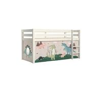 SLEEPY - Lit Mi-Haut en Pin Laqué Blanc 90x200cm Housse Dino -