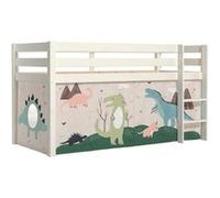 SLEEPY - Lit Mi-Haut en Pin Laqué Blanc 90x200cm Housse Dino -