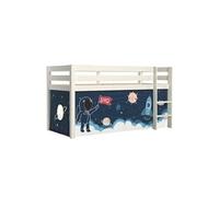 SLEEPY - Lit Mi-Haut en Pin Laqué Blanc 90x200cm Housse Espace -