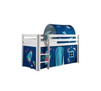 Lit Mi-Haut en Pin Laqué Blanc 90x200cm Housse et Tunnel Astro - SLEEPY -