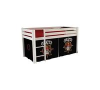 SLEEPY - Lit Mi-Haut en Pin Laqué Blanc 90x200cm Housse Pirates - Altobuy Blanc G