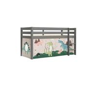 SLEEPY - Lit Mi-Haut en Pin Laqué Gris 90x200cm Housse Dino -