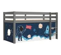 SLEEPY - Lit Mi-Haut en Pin Laqué Gris 90x200cm Housse Espace -