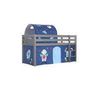 SLEEPY - Lit Mi-Haut en Pin Laqué Gris 90x200cm Housse et Tunnel Astro - Altobuy Gris