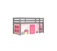 SLEEPY - Lit Mi-Haut en Pin Laqué Gris 90x200cm Housse Garden -