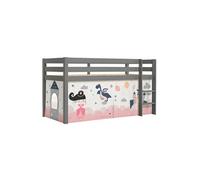 Lit Mi-Haut en Pin Laqué Gris 90x200cm Housse Princesse - SLEEPY -