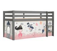 Lit Mi-Haut en Pin Laqué Gris 90x200cm Housse Princesse - SLEEPY -