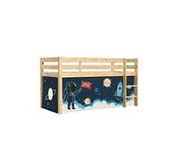 SLEEPY - Lit Mi-Haut en Pin Naturel 90x200cm Housse Espace -