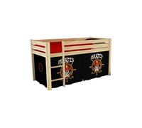 SLEEPY - Lit Mi-Haut en Pin Naturel 90x200cm Housse Pirates - Altobuy Marron