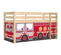 SLEEPY - Lit Mi-Haut en Pin Naturel 90x200cm Housse Pompiers -