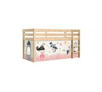 SLEEPY - Lit Mi-Haut en Pin Naturel 90x200cm Housse Princesse -