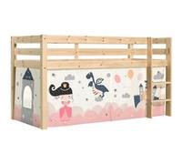 SLEEPY - Lit Mi-Haut en Pin Naturel 90x200cm Housse Princesse -