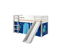 SLEEPY - Lit Mi-Haut Tobogan en Pin Laqué Blanc 90x200cm avec Housse Astro - Altobuy Blanc