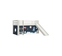 SLEEPY - Lit Mi-Haut Tobogan en Pin Laqué Blanc 90x200cm avec Housse Espace -