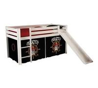 SLEEPY - Lit Mi-Haut Tobogan en Pin Laqué Blanc 90x200cm avec Housse Pirates - Altobuy Blanc