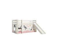 Lit Mi-Haut Tobogan en Pin Laqué Blanc 90x200cm avec Housse Princesse - SLEEPY -