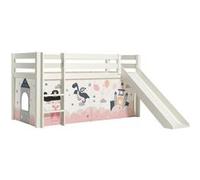 SLEEPY - Lit Mi-Haut Tobogan en Pin Laqué Blanc 90x200cm avec Housse Princesse - Altobuy Blanc