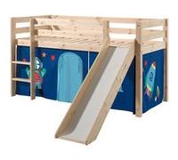 SLEEPY - Lit Mi-Haut Tobogan en Pin Naturel 90x200cm Housse Astro -